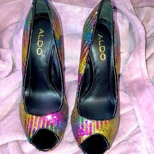 ALDO multicolored sequins high heel shoes for women in size.